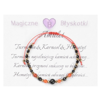 Bransoletka celebrytka czarny TURMALIN KARNEOL HEMATYT ochrona i miłość